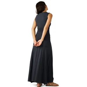 Steve Madden Womens Jace Maxi Dress Large Faded Black Ruched Sleeveless Pullover thumbnail 4