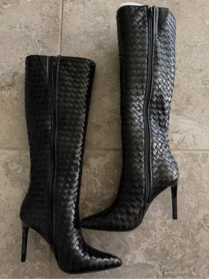 INC Savonia Woven Knee High Stiletto Boots in Black, Size 6.5, NEW in Box $229.5 thumbnail 3