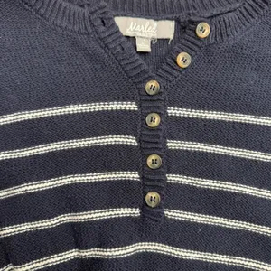 Marled Reunited‎ Clothing Navy White Stripe Button Henley Sweater Women's L thumbnail 2