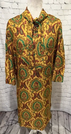 VTG 70s Paisley Floral Dress Vintage Hippie Groovy Vintage Rare M/L thumbnail 1