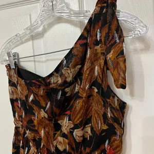 Anthropologie Maeve Kyoto Floral Jumpsuit‎ 4 brown metallic one shoulder thumbnail 5