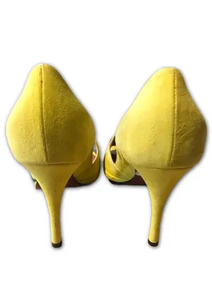 Jean-Michel Cazabat Paris Yellow Suede And Teal Leather Accent Heels (37) thumbnail 5