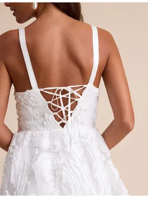 LULU’S Perkins White Textured Lace-Up Corset Midi Dress thumbnail 6