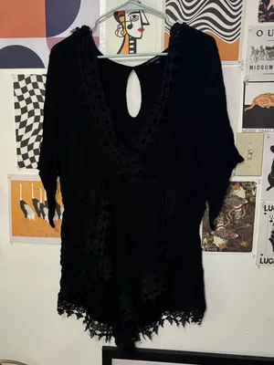 Ambiance Black Crochet Lace Boho Romper Size 3XL thumbnail 1