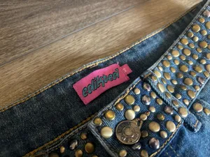 Edikted mini blue denim shorts with gold studs thumbnail 4