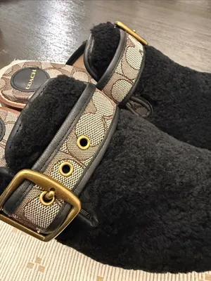 Coach Black Shearling Dylan Signature Buckle Platform Clogs Mules Size 7 NWOT‎ thumbnail 4