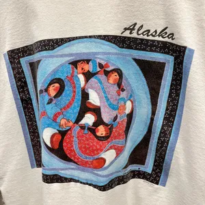 The Vintage Shop Vintage 1993 Alaska AK White Single Stitch Artsy Painting Graphic T-Shirt Large thumbnail 2