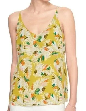 Banana Republic Tropical Feather Print Yellow Tank‎ Top Sleeveless Women S thumbnail 1