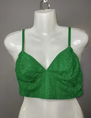 Aerie Bralette Bra Womens Large Green Lace Wireless Unlined Longline Stretch thumbnail 1