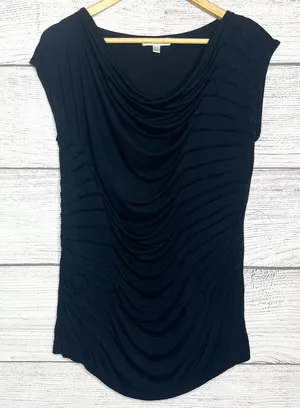 Vintage KENAR Black Cowl Neck Cap Sleeve Shirred Drape Blouse Top Size Small thumbnail 1