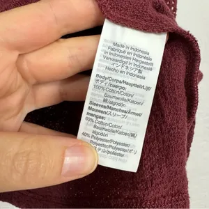 Madewell Texture & Thread Burgundy Knit Puff Sleeve Sweater Womens M Fall Eyelet thumbnail 7
