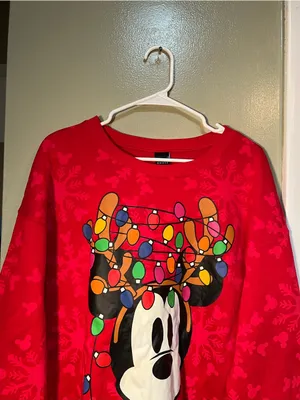 Disney Mickey Mouse Sweatshirt Red‎ Reindeer Tangled Lights Christmas XL 15-17 thumbnail 2