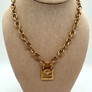 Guess Gold Chain Necklace with Padlock Pendant thumbnail 1