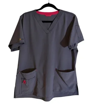 Carhartt Scrub Top Womens L Gray V-Neck Short Sleeve Force Pocket‎ Medical thumbnail 1
