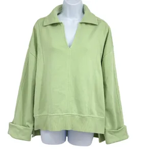 Pilcro Pullover Sweatshirt Women S Green V Neck Collar‎ Fleece Anthropologie thumbnail 2