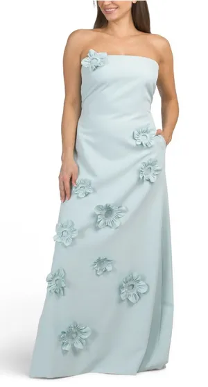 NWT!! Rene Ruiz Strapless Floral Appliqué Dress in Aqua Mint thumbnail 1