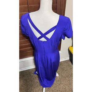 Liz Claiborne 100% Silk Midi Dress Purple‎ sz 14 side slit formal prom romantic thumbnail 7