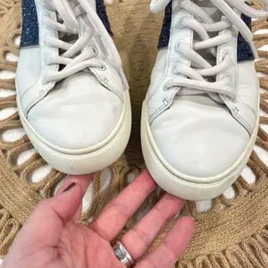 Tory Burch Carter Glitter Sneaker Women's Size 7M Lace Up White Blue thumbnail 6