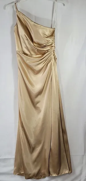 Galina Signature Gold Satin One Shoulder Bridesmaid Formal Evening Dress Size 10 thumbnail 1