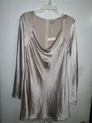 SELFIE LESLIE Solstice Long Sleeve Cowl Neck Mini Dress in Champagne Size 12/L thumbnail 4