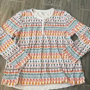 Roller Rabbit soft pima cotton Thanksgiving turkey print henley size Large thumbnail 1