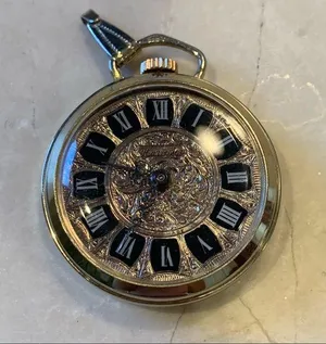 Harvester Gold Vintage Clock Pocket Watch Pendant Necklace thumbnail 1