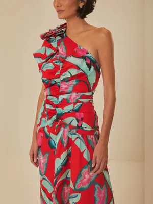Farm Rio Red Summer Foliage One Shoulder Maxi Dress thumbnail 2