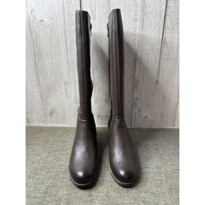 Propet Womens 9.5 Wide Brown Leather Boots Quilted Back Panel Chunky Heel thumbnail 5