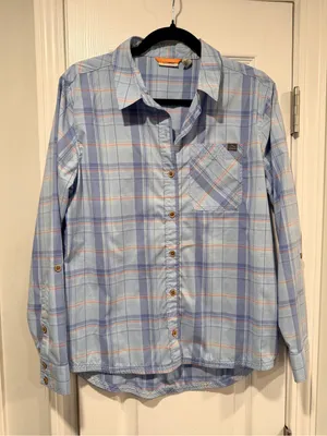 L.L. Bean Size S Blue Plaid Lightweight Button Up Hiking Camp Fish Outdoor Shirt thumbnail 1