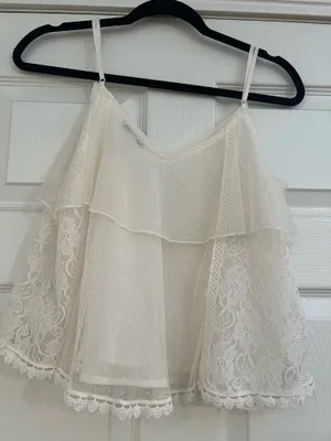 American Eagle Outfitters Cream Lace Ruffle Cami thumbnail 4