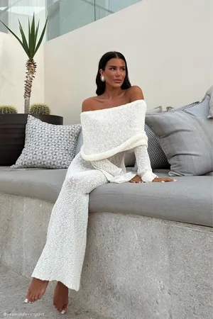 Meshki Off-The-Shoulder Dress Boucle Cream Maxi Dress thumbnail 2