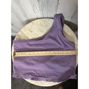 Vāsanā One Shoulder Ruffle Crop Top Womens L Purple Ribbed Trim Active Bralette thumbnail 5