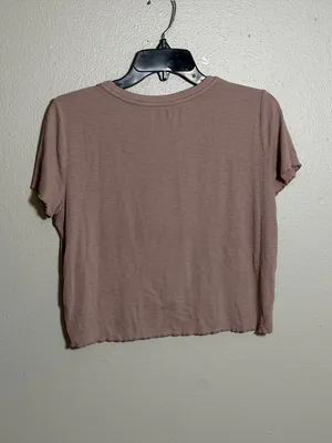 Aerie Women's Mauve‎ Tan Ribbed Crewneck Short Sleeve Crop Top Minimalist size M thumbnail 5