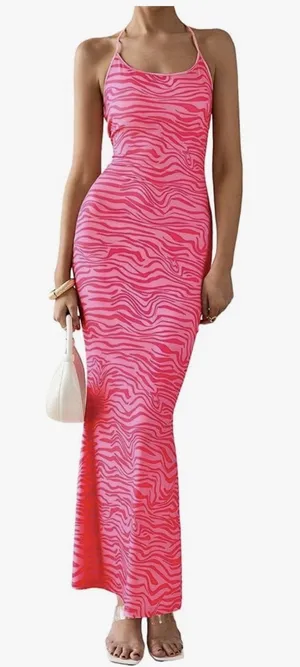 PRETTYGARDEN Maxi Dresses Halter Leopard Print Pink women’s L thumbnail 1