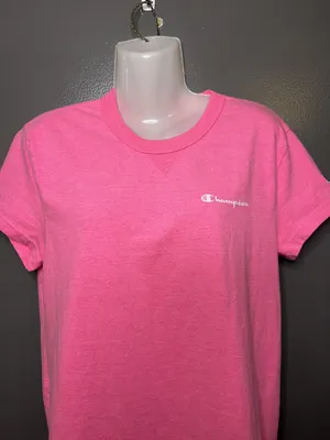 Champion Tunic Shirt Womens XS Pink Solid Logo Crew Neck Short Sleeve Tee Top thumbnail 1
