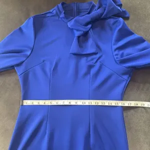 Women’s Blue Long Sleeve Midi Pencil Dress with Bow Detail Size M NEW thumbnail 8