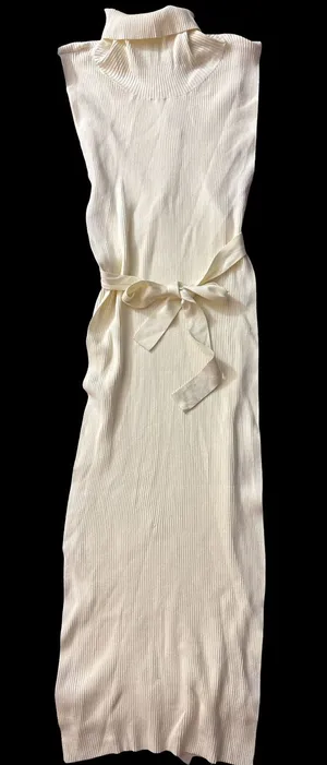 Women’s Cream Ribbed Knit Sleeveless Sweater with Tie Waist and Open Side thumbnail 1