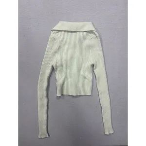 Urban Outfitters Skylar S Mint Green Ribbed‎ Collared Button Up Cropped Sweater thumbnail 9