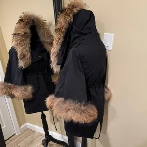 Raccoon Fur Flare Sleeve Parka Coat Jacket Winter Coat Trench Puffer Hooded Coat thumbnail 4