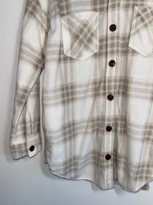 Maurices Wilder Fleece Shacket White & Cream Plaid Oversized thumbnail 5