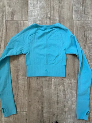 JoyLab Teal Blue Cable Knit Textured Long Sleeve Top thumbnail 3