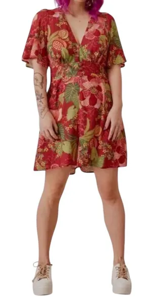 Farm Rio Red Forest Floral Print Romper S thumbnail 1