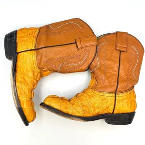 ⁠Vintage Mustard Yellow Caiman Leather Cowboy Boots Womens 4.5 5 Youth 3 Western thumbnail 11