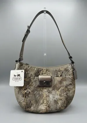 Coach Womens Shoulder Bag Small Gold Leather Python Kristin Embossed Pouch 44257 thumbnail 1