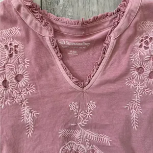 Soft Surroundings Cotton Pink Floral Embroidered Eyelet Babydoll Blouse size XL thumbnail 8