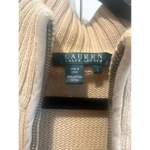 Lauren Ralph Lauren Tan Cotton Full Zip Cardigan Sweater Ribbed Knit Womens L thumbnail 4