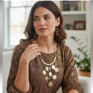 Elegant faux Gold and Cream Necklace Set thumbnail 1