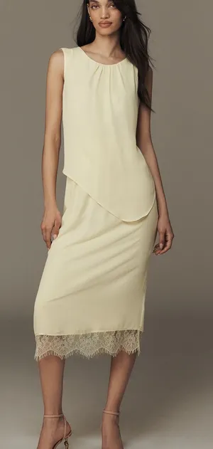 NWT Exquise Light Yellow Layered Chiffon Sleeveless Midi Dress Romantic XXS thumbnail 1