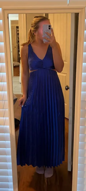 Long blue floral prom dress thumbnail 1