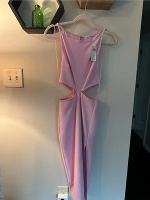 NWT Abercrombie & Fitch boatneck side cutout pink midi dress thumbnail 3